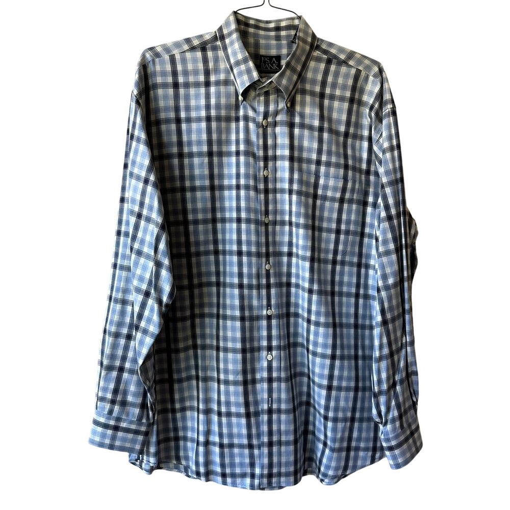 Jos. A. Bank Button Down Shirt Long Sleeve Checked Plaid Blue Men's XL Classic